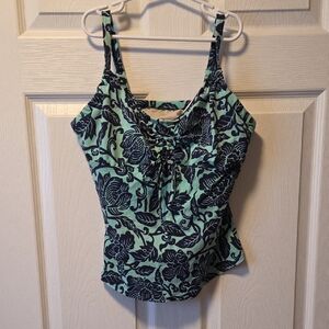 Lands' End Black and Green Floral Camisole